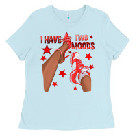 Baby Blue Bright Red I Have Two Moods Afro Girl Sneakers Ladies Tee - texasbilliewilder