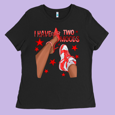 Bright Red I Have Two Moods Afro Girl Sneakers Ladies Tee Designed By Texasbilliewilder