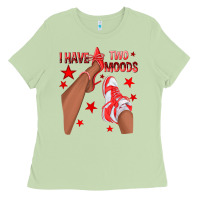 Matcha Bright Red I Have Two Moods Afro Girl Sneakers Ladies Tee - texasbilliewilder