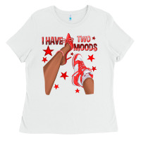 White Bright Red I Have Two Moods Afro Girl Sneakers Ladies Tee - texasbilliewilder