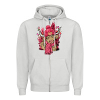 Dove Grey pink winter long haired cow Zipper Hoodie - NancyCooperArtShop