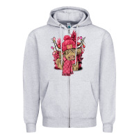 Heather Grey pink winter long haired cow Zipper Hoodie - NancyCooperArtShop