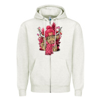 Oatmeal Heather pink winter long haired cow Zipper Hoodie - NancyCooperArtShop