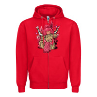 Red pink winter long haired cow Zipper Hoodie - NancyCooperArtShop