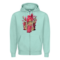Seafoam pink winter long haired cow Zipper Hoodie - NancyCooperArtShop