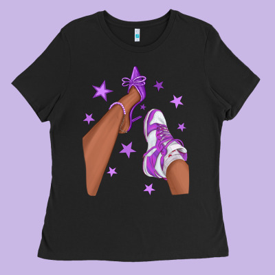 Purple Afro Girl Sneakers And Heels Ladies Tee Designed By Texasbilliewilder