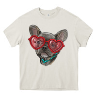 Cream french bulldog with love glasses Heavy Core Tee - RanaPortraitStore