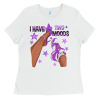 White Purple I Have Two Moods Afro Girl Sneakers Ladies Tee - texasbilliewilder