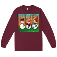 Burgundy christmas snovman Long Sleeve Tee - BarkalooDesign