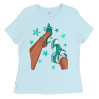 Teal Afro Girl Sneakers And Heels Ladies Tee | Teevron