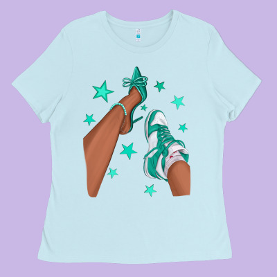 Teal Afro Girl Sneakers And Heels Ladies Tee Designed By Texasbilliewilder