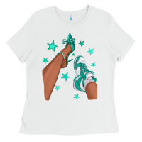 White Teal Afro Girl Sneakers and Heels Ladies Tee - texasbilliewilder