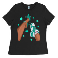 Teal Afro Girl Sneakers And Heels Ladies Tee | Teevron