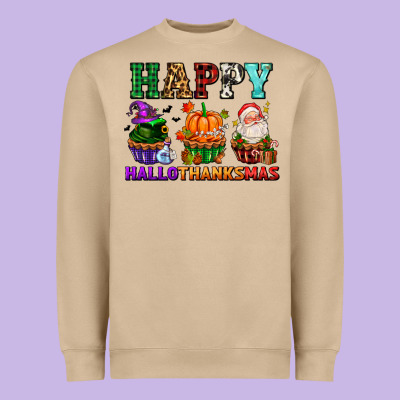 Happy Hallothanksmas With Cupcakes Heavyweight Sweatshirt Designed By Adodesignshop
