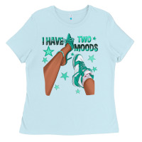 Baby Blue Teal I Have Two Moods Afro Girl Sneakers Ladies Tee - texasbilliewilder
