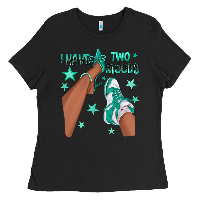 Teal I Have Two Moods Afro Girl Sneakers Ladies Tee by texasbilliewilder | Teevron