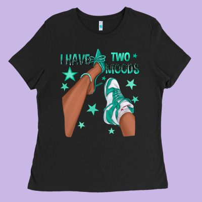 Teal I Have Two Moods Afro Girl Sneakers Ladies Tee Designed By Texasbilliewilder