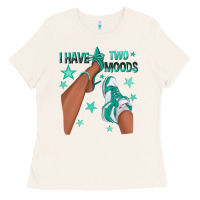Bone Teal I Have Two Moods Afro Girl Sneakers Ladies Tee - texasbilliewilder