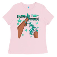 Bubblegum Pink Teal I Have Two Moods Afro Girl Sneakers Ladies Tee - texasbilliewilder