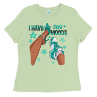 Matcha Teal I Have Two Moods Afro Girl Sneakers Ladies Tee - texasbilliewilder