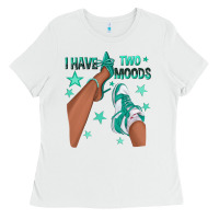 White Teal I Have Two Moods Afro Girl Sneakers Ladies Tee - texasbilliewilder