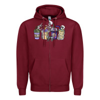 Burgundy skeleton coffee cups Zipper Hoodie - NancyCooperArtShop