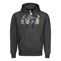 Charcoal Heather skeleton coffee cups Zipper Hoodie - NancyCooperArtShop