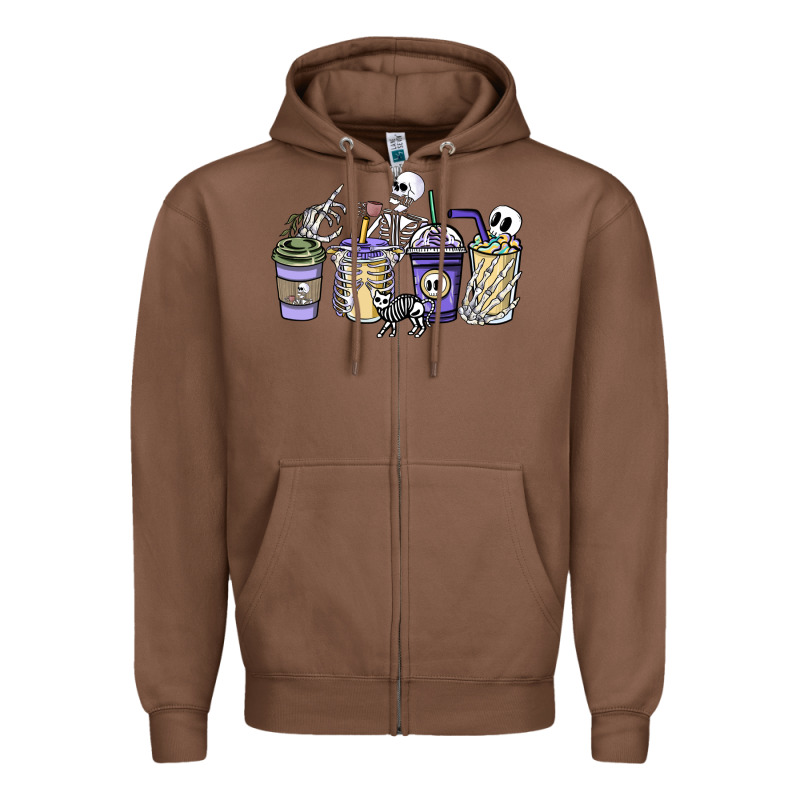 Skeleton Coffee Cups Zipper Hoodie by NancyCooperArtShop | Teevron