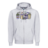 Heather Grey skeleton coffee cups Zipper Hoodie - NancyCooperArtShop