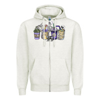 Oatmeal Heather skeleton coffee cups Zipper Hoodie - NancyCooperArtShop