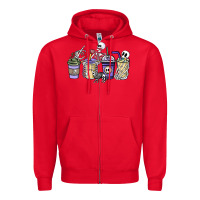 Red skeleton coffee cups Zipper Hoodie - NancyCooperArtShop