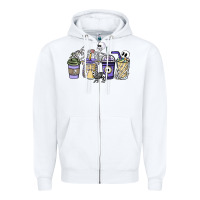 White skeleton coffee cups Zipper Hoodie - NancyCooperArtShop