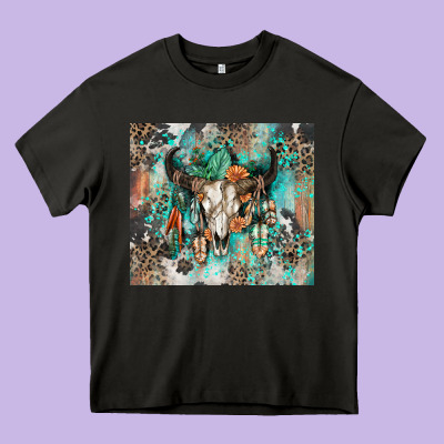Cowhide Bull Skull Heavy Core Tee Designed By Zillion Design Studio