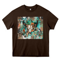 Chocolate Brown cowhide bull skull Heavy Core Tee - Zillion Design Studio