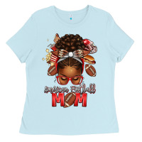 American Football Mom Red And Silver Afro Messy Bu Ladies Tee | Teevron