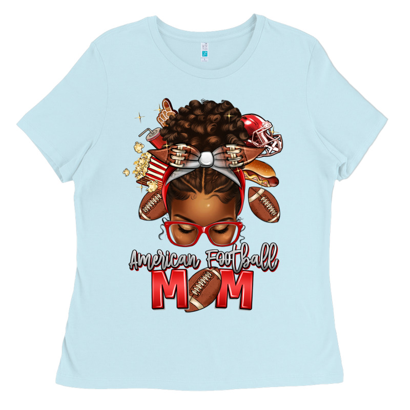 American Football Mom Red And Silver Afro Messy Bu Ladies Tee by texasbilliewilder | Teevron