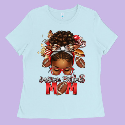 American Football Mom Red And Silver Afro Messy Bu Ladies Tee Designed By Texasbilliewilder