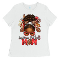 White american football mom red and silver afro messy bu Ladies Tee - texasbilliewilder