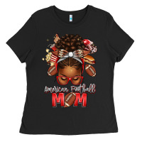 Black american football mom red and silver afro messy bu Ladies Tee - texasbilliewilder