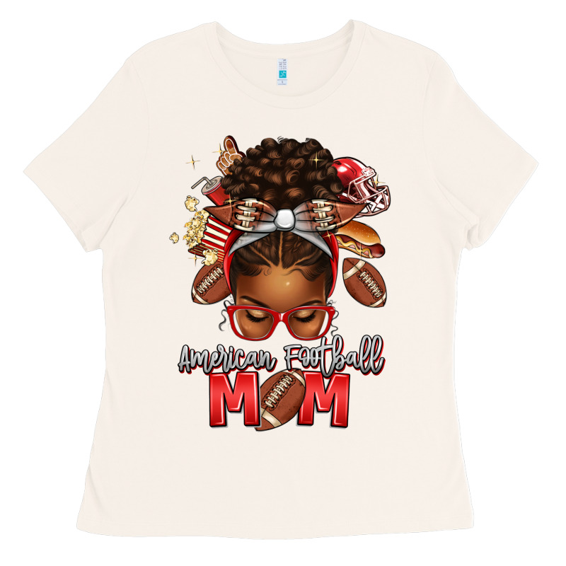 American Football Mom Red And Silver Afro Messy Bu Ladies Tee by texasbilliewilder | Teevron