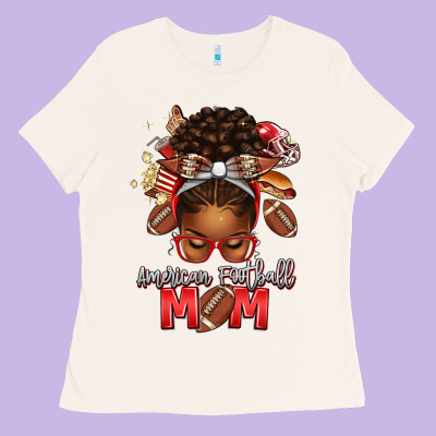 American Football Mom Red And Silver Afro Messy Bu Ladies Tee Designed By Texasbilliewilder
