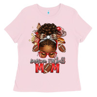 Bubblegum Pink american football mom red and silver afro messy bu Ladies Tee - texasbilliewilder