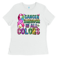 White cancer survivor in all colors Ladies Tee - texasbilliewilder