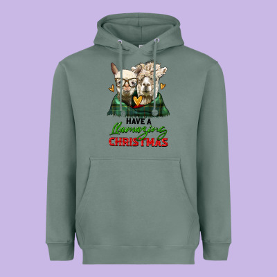 Have A Llamazing Christmas Alpaca Head Heavyweight Hoodie Designed By Lillyallendesigns