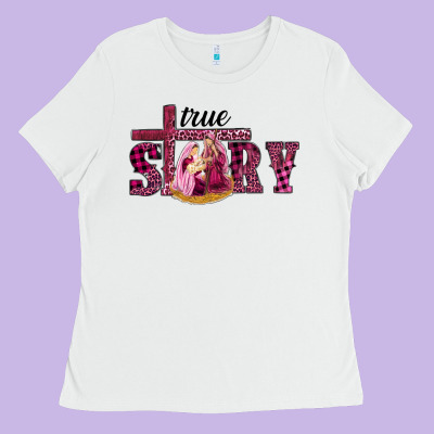 Ladies Tee Pink Christmas true story holy family