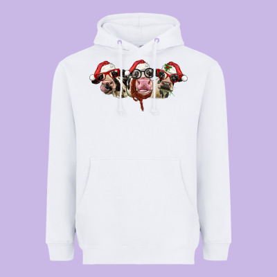 Christmas Holstein Cows Heavyweight Hoodie Designed By Lillyallendesigns