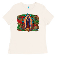 Mexican Flag Lady Of Guadalupe Distressed Backgrou Ladies Tee | Teevron