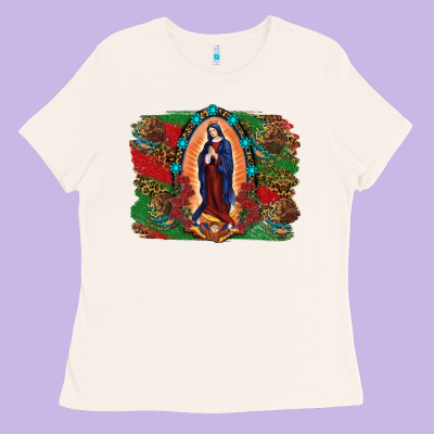 Ladies Tee Mexican Flag Lady Of Guadalupe Distressed Backgrou