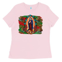 Bubblegum Pink Mexican Flag Lady Of Guadalupe Distressed Backgrou Ladies Tee - RanaPortraitStore