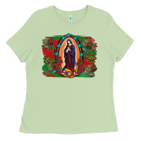 Matcha Mexican Flag Lady Of Guadalupe Distressed Backgrou Ladies Tee - RanaPortraitStore